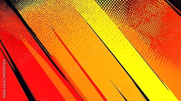 Fototapeta Abstract Dynamic Orange Yellow Diagonal Lines Background Design Graphic pop art red bold dots style 