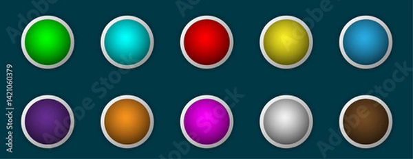 Fototapeta Button set of geometric shape | 3d circle shape abstract design with glow metallic neon | Modern presentation icon set for banner, flyer, texture, futuristic, signal design with blue background