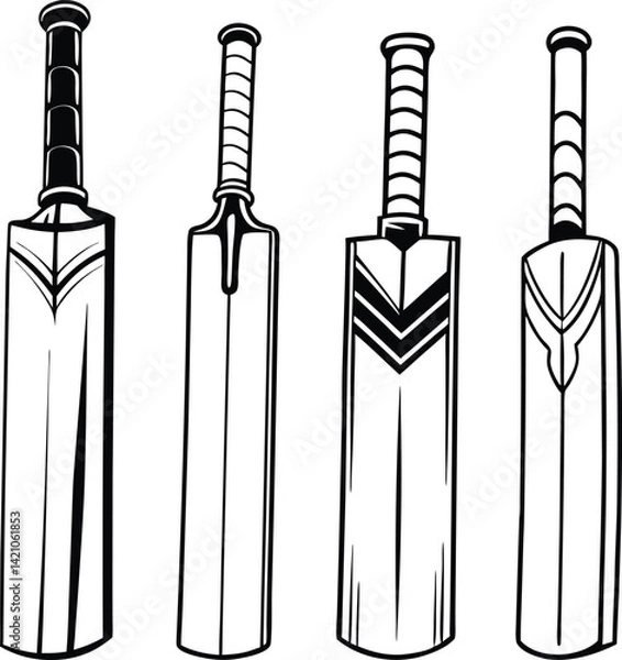 Fototapeta A vector graphic showcasing cricket bats, each in a side-view.