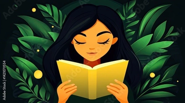 Obraz Woman reading a book surrounded by greenery