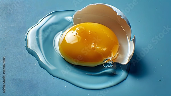 Fototapeta Raw Egg Yolks on Shells with Minimal Blue Background - Food Macro