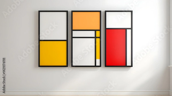 Fototapeta Geometric Abstract Panels in De Stijl Style - Modern Wall Art Triptych