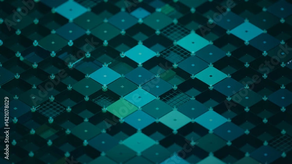 Fototapeta Abstract Green Diamond Grid Pattern with Digital Technology Concept