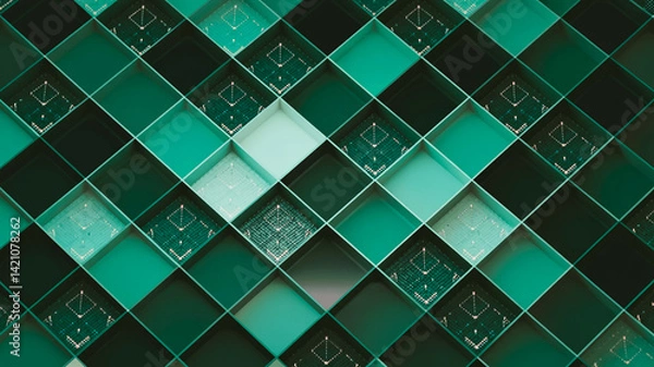 Fototapeta Abstract Green Geometric Diamond Pattern with Transparency Effect
