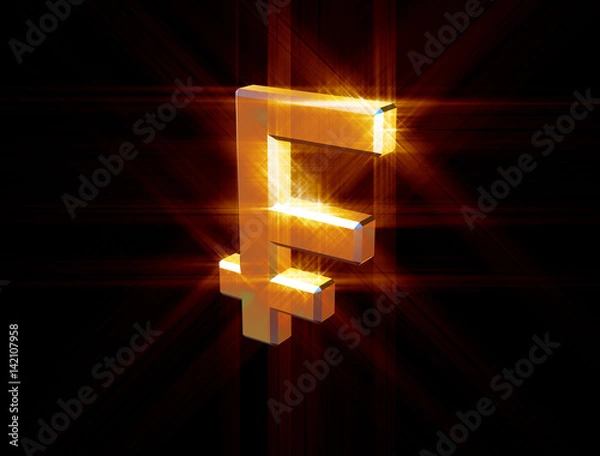 Obraz three-dimensional image of the gold franc symbol among the colored rays