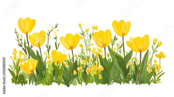 Fototapeta A collection of yellow tulips flower isolated on a flat background