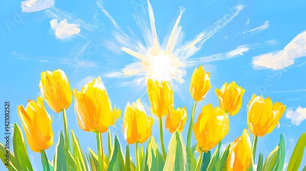 Fototapeta A collection of yellow tulips flower isolated on a flat background