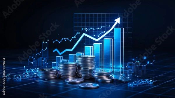 Obraz Blue Digital Financial Market Trend Chart with Upward Growth Trajectory