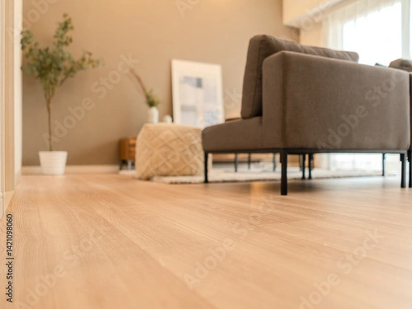 Obraz 木目が美しいフローリング｜ローアングルから見る温かみのある空間