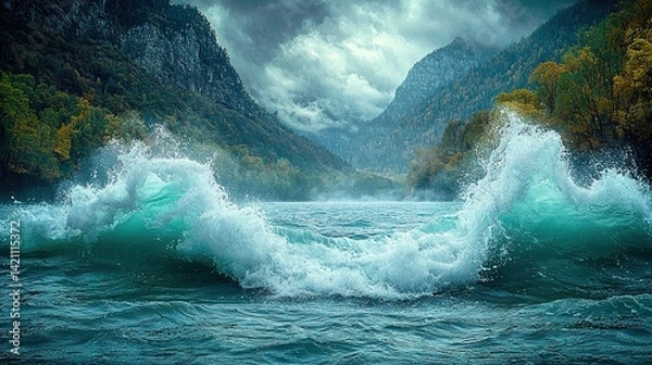 Obraz waves crashing on rocks