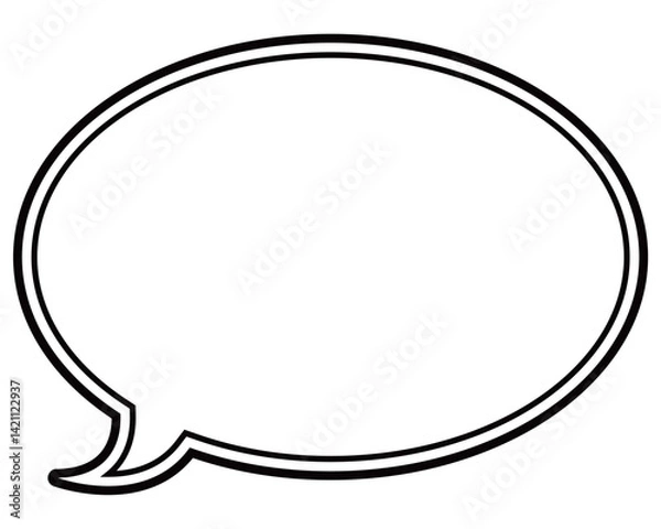 Obraz シンプルな白黒の二重線吹き出し　丸形の左向き01