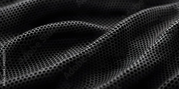 Fototapeta Close-up of textured black mesh fabric with perforated design