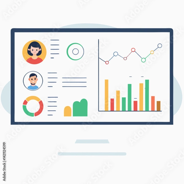 Fototapeta Design a bold, vector illustration of a CRM dashboard interface, emphasizing clear lines and strong visuals, including a prominent CL (Customer Lifetime Value) indicator.