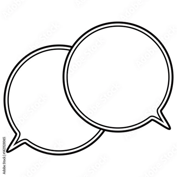 Fototapeta シンプルな白黒の二重線吹き出し　重なる会話　右上