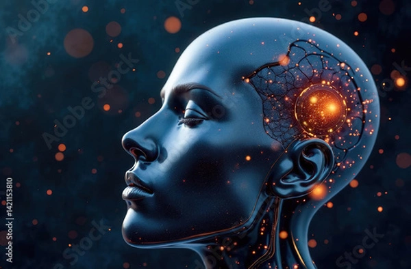 Fototapeta Abstract image of artificial intelligence managing digital finance, digital face