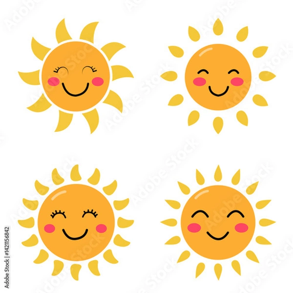 Fototapeta set with cute smiling suns on a white background