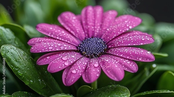 Fototapeta A purple flower with water droplets on it