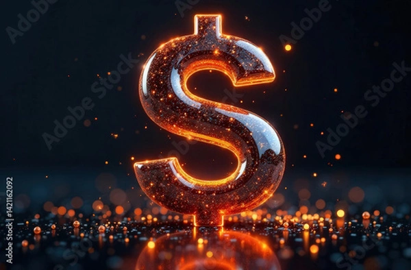Fototapeta Shining Dollar Sign Symbol on a Dark Background
