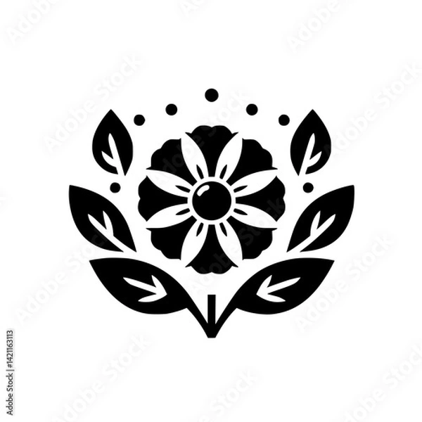 Fototapeta Minimalist Floral Silhouette: Black & White, Vector Illustration, Logo Design