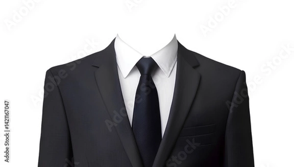 Fototapeta  Background: transparent white. Photo of a suit and tie with no head, without a face.