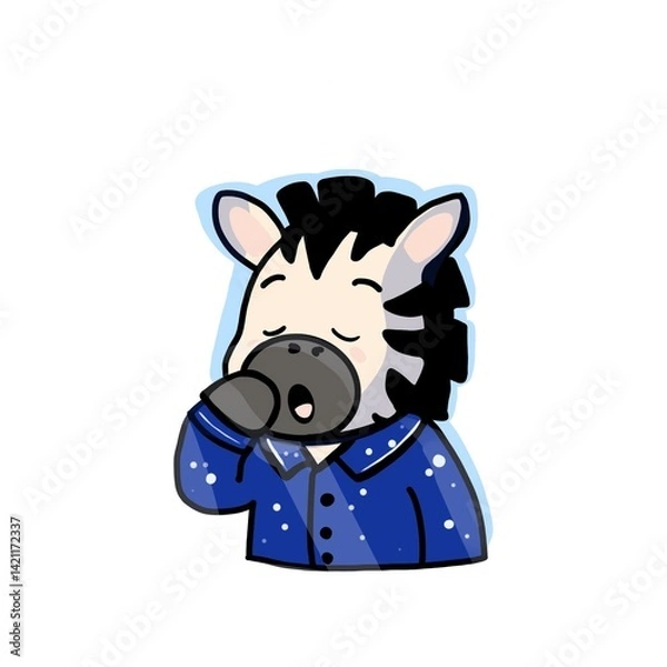 Obraz Cute zebra yawning in pajamas, morning routine cartoon illustration 