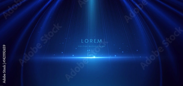 Obraz Scene glownig blue light with lighting effect and sparkle on dark blue background.