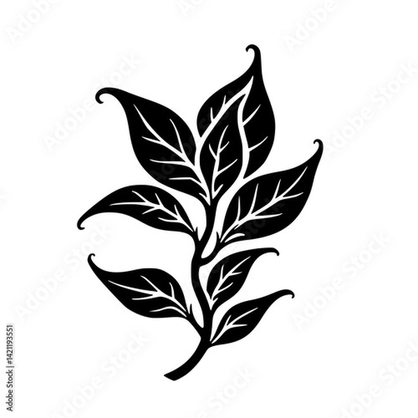 Fototapeta Elegant Black & White Leafy Branch Vector Illustration for Design