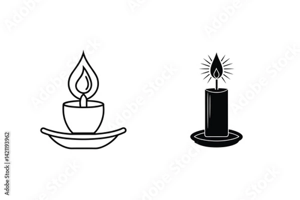 Fototapeta Candle Vector Illustration With Flames In Black And White Style Line Art