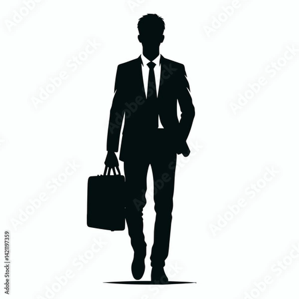 Fototapeta Businessman silhouette walking with briefcase on plain background