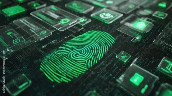 Fototapeta Unlocking security digital fingerprint closeup data center image high-tech environment macro view high fidelity concept
