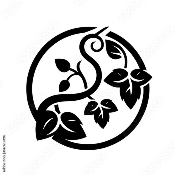 Fototapeta Black and White Vine Circle Design - Minimalist Vector