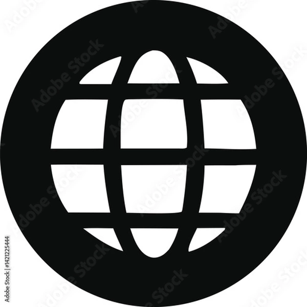 Obraz This image features a global earth icon, a world symbol presented as a sphere on a metal internet button against a black background, signifying web connectivity