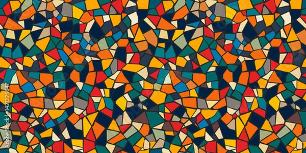 Fototapeta Abstract mosaic, a seamless design. A vector background. Perfect for creating a backdrop. Ceramic tile fragments. Colorful broken tiles, a mosaic of yellow, blue, and red.