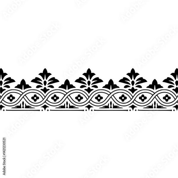 Fototapeta Elegant Black Ornate Repeatable Border Pattern - Classic Floral Geometric Design