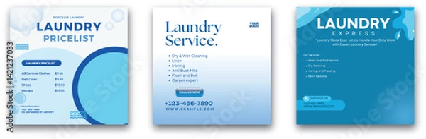 Fototapeta Modern Laundry Service Promotional Flyers Set with Laundry Pricelist Design