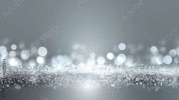 Obraz Cool gray background with subtle shimmering lights and defocused bokeh glow in silver tone, clean sparkle style