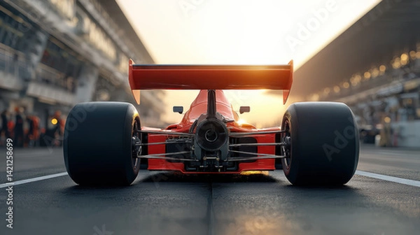 Obraz Retro Racing Car on Track at Sunrise