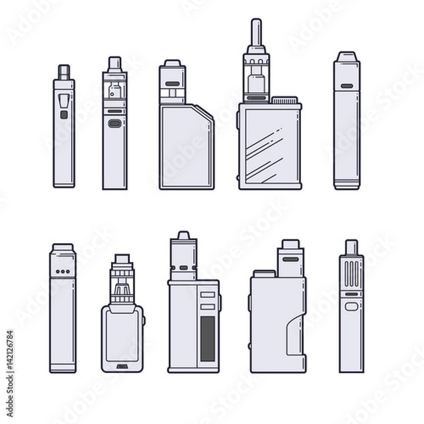 Obraz Vaping vector set. Vape devices outline on white background.