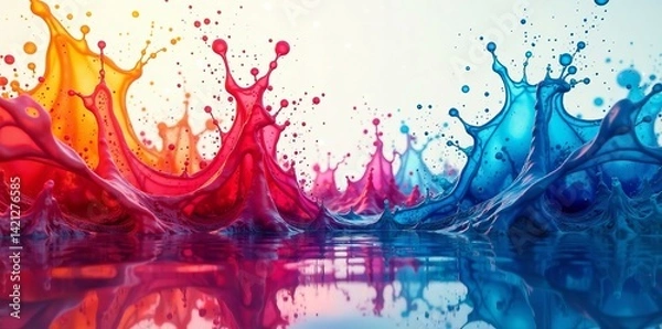 Obraz Vibrant splashes of red and blue paint creating a dynamic and colorful water effect.
