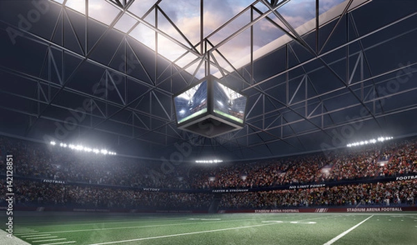 Fototapeta empty american football stadium 3D in light rays render