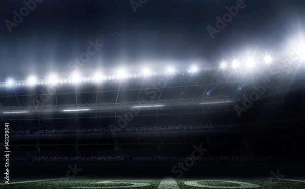 Fototapeta empty american football stadium 3D in lights at night render