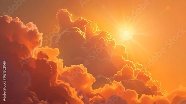 Obraz A fluffy cloud drifting across a bright orange sunset.