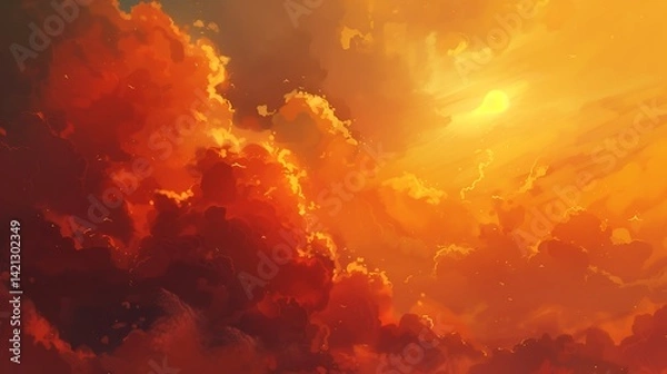 Obraz A fluffy cloud drifting across a bright orange sunset.