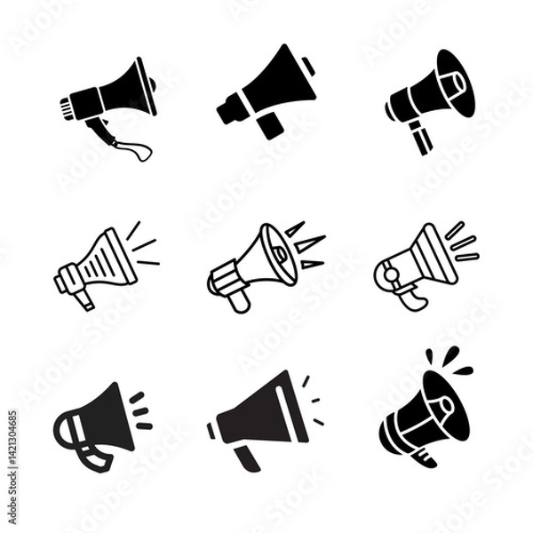 Obraz Set of megaphone icons. Black speaker. Illustation vector.