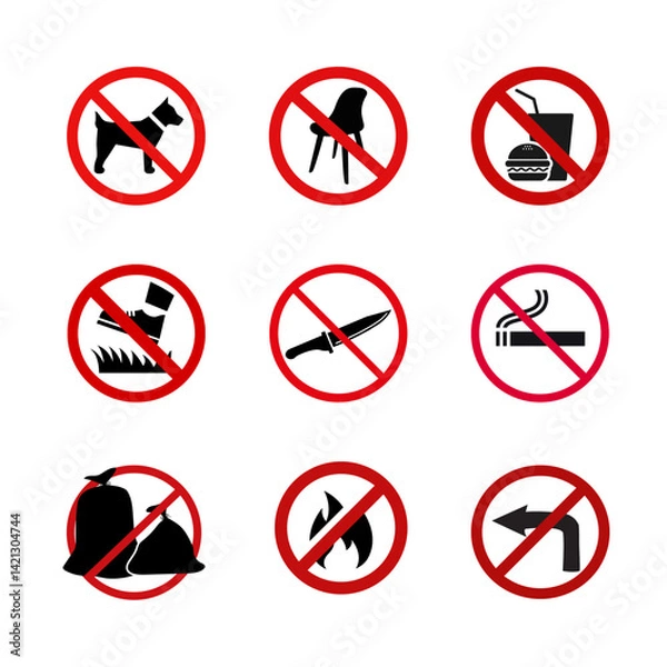 Obraz Don't Do Not Sign Outline Icons. Vector illustation set.