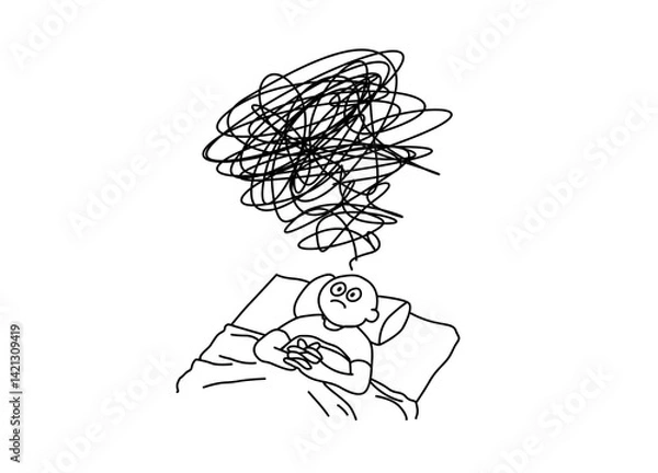 Fototapeta Insomnia symptoms: don’t sleep, thinking several things in the same time