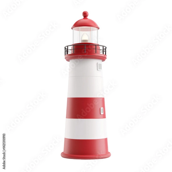 Fototapeta Classic red and white lighthouse tower with lantern room on top