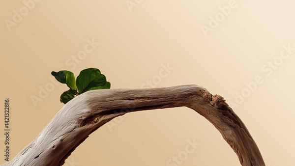 Obraz driftwood product display podium on the beige gradient background.ideal mockup for product display presentation showcase backdrop design