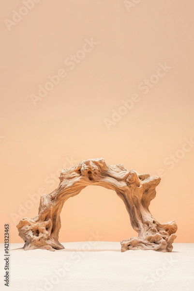 Obraz arch driftwood product display podium on the sand dune or desert.ideal mockup for product display presentation showcase backdrop design