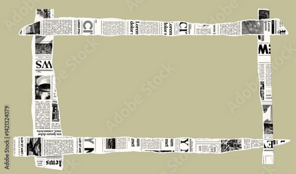Fototapeta Torn newspaper border banner. Jagged edges. Collage halftone elements. Frame and place fo text. Concept from paper scraps on white background. Trendy design template. Vector illustration